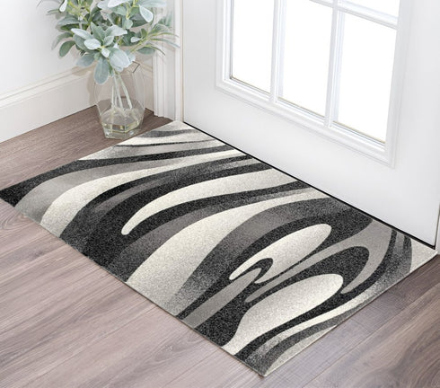 2' X 4' Gray Abstract Dhurrie Area Rug
